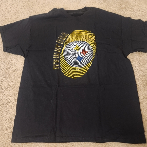 Mens Black Steelers Short Sleeved Printed T Shirt Football Size XL Gildan #E127 - Picture 1 of 6